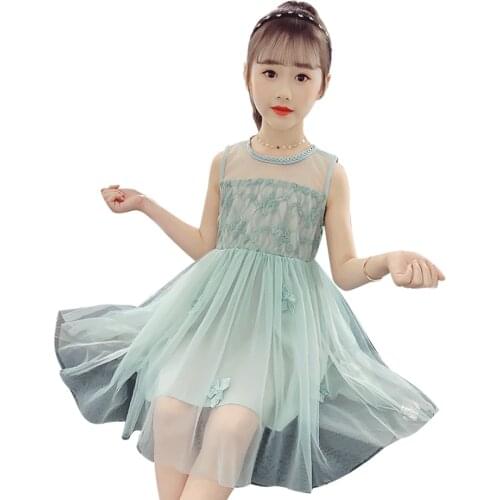 Summer Dress Girl Mesh Dress For Girl Floral Embroidery Party Dress Child Appliques Girls Clothing