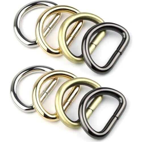 10pcs Metal D Ring Strap Dee Ring Loop Clip Hook Fasteners Thick Buckles for DIY Dog Collar Purses Bags Webbing Sewing(13-50mm)