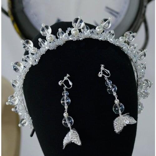 Cute Clear Crystals Wedding Tiaras Headbands set Flower Bridal Headpiece Brides Hair Accessories Evening Head Wear