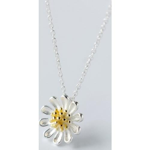 MloveAcc 925 Sterling Silver Blooming Yellow Daisy Flower Pendant Necklace for Women Minimalist Delicate Tiny Charm Necklace