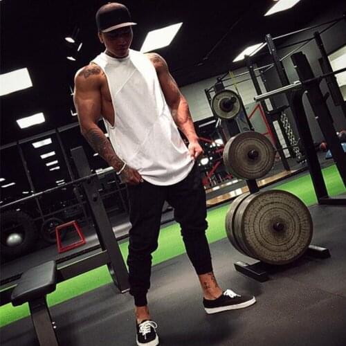 Mens fitness training vest running shirt sweat-absorbent elastic vest hoodie round neck stitching sports bodybuilding sleeveles