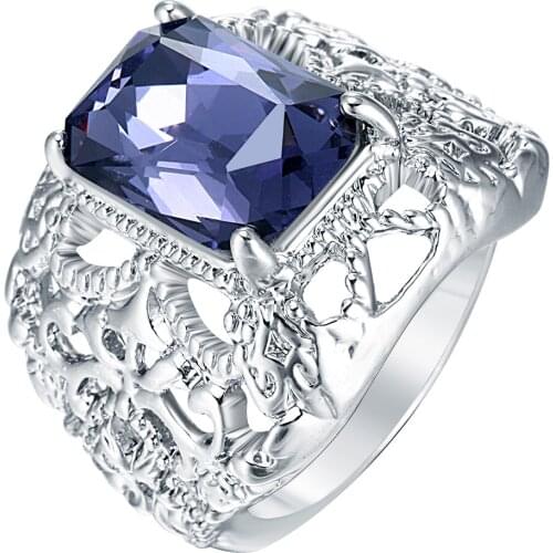 New Arrival Unique Purple Zircon Pave Setting Ring Wedding Party Gift Hollow design square Fashion Rings Birthday Stone Gifts