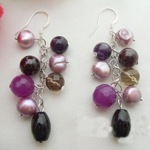 New Favorite Pearl Jewelry Gray Pearl Faceted Agate Amethyst Earrings S925 Sterling Silver Hook Handmade Charming Lady Gift