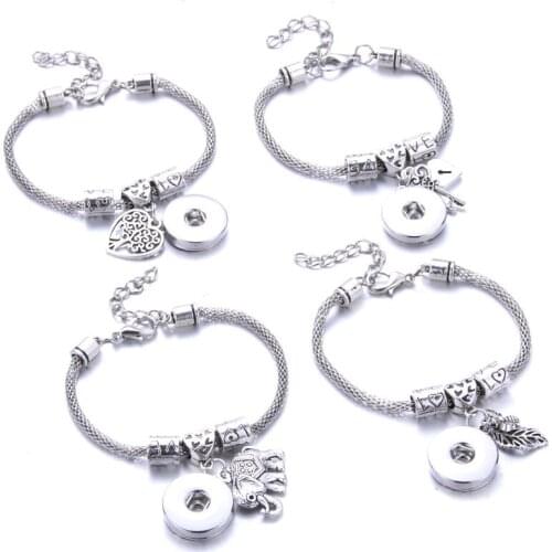 New Snaps Jewelry 4 Style Lobster Buckle Snake Chain Bangles Beaded Snap Bracelet Fit 18MM Snap Buttons Jewelry 2771