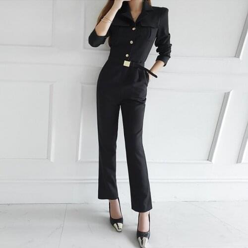 New fashion comfortable work style women jumpsuit Single-breasted slim temperamental elegant cute vintage high quality jumpsuits