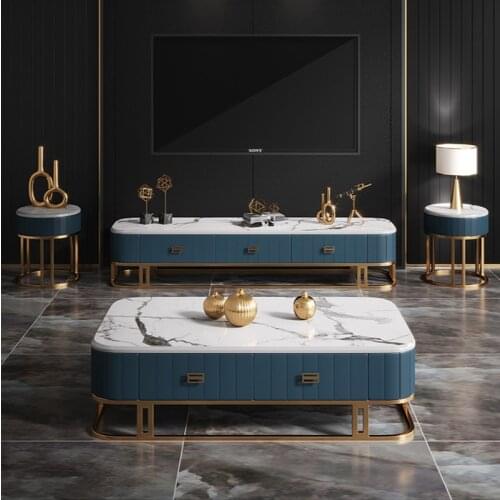 Post modern tea table TV cabinet combination neoclassical living room marble side cabinet furniture coffee table TV cabinet