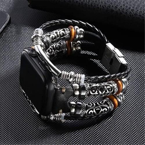 Smart Watch Bracelet For Apple Watch 44mm 40mm Band Series 6 SE 5 4 3 Genuine Leather Watchband for iWatch Metal Strap 42mm 38mm