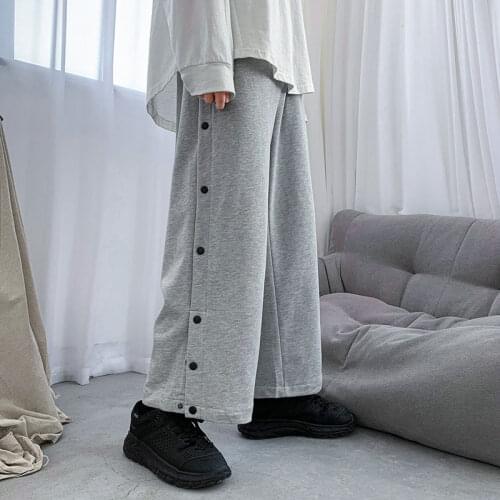 Cotton Wide-leg Pants Mens Fashion Joggers Sweatpants Men Streetwear Korean Loose Hip-hop Button Casual Pants Mens Trousers