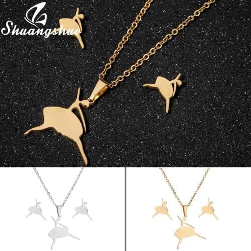 Shuangshuo New Fashion Necklace Ballet Dancer Ballerina Pendants Necklace Earrings for Women Girls Stainless Steel Jewelry Set