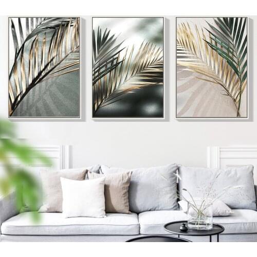 Nordic Wall Art Golden Palm Leaf Plant Leaves Scandinavian Canvas Painting Poster Print Picture For Room Bedroom Home Decoration