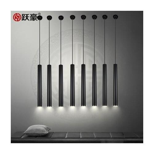 Modern led pendant light long tube cylindrical single head black restaurant bar dinging room droplight