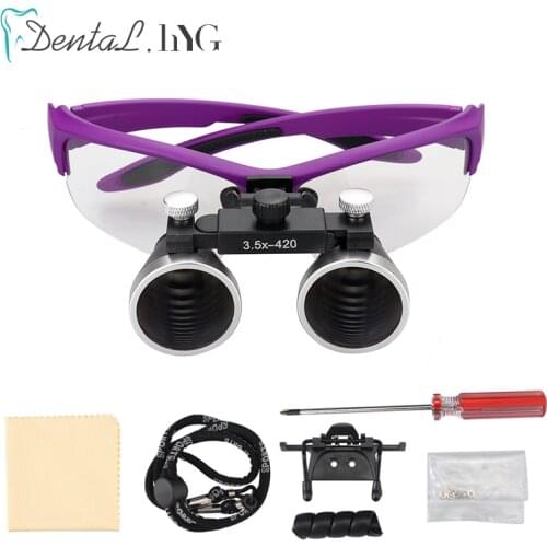 2.5X/3.5X 420mm Dental Loupe Magnifier Binocular Magnifier Surgery Surgical Medical Operation Loupe Purple Color