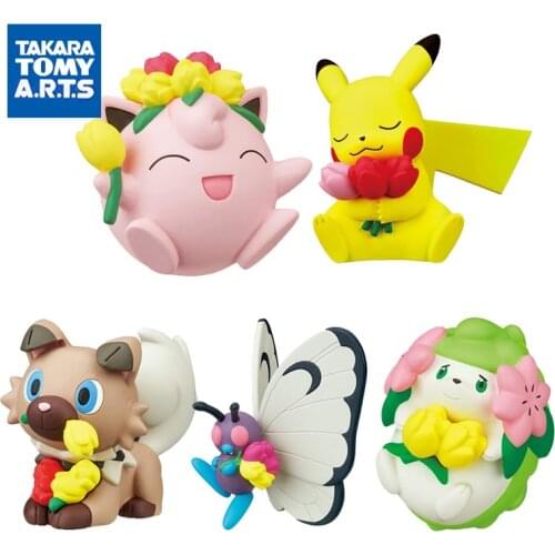 Takara Tomy Pokemon Spring Blossom Doll Pikachu Model Decoration Rockruff Jigglypuff Butterfree Shaymin Children Kids Toy Gifts