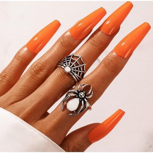 Tocona Vintage Silver Color Spider Goth Rings for Women Hollow Geometic Water Drop Rhinestone Joint Ring Set Jewelr Anillo 18357