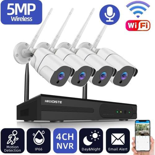 Outdoor CCTV Security Camera Wifi Wireless System Set 4CH 5MP WIFI NVR Kit H.265 Waterproof Bullet Camera Video Surveillance Kit