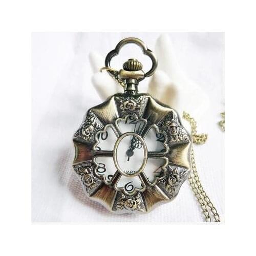 Vintage Antique Bronze Hollow quratz Pocket watch necklace pendant woman Man watches