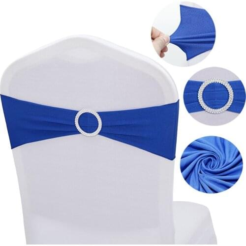 High Quality Spandex Band Bow with Round Ring for Banquet Party Decoration Event Wedding Elastic Chair Sashes