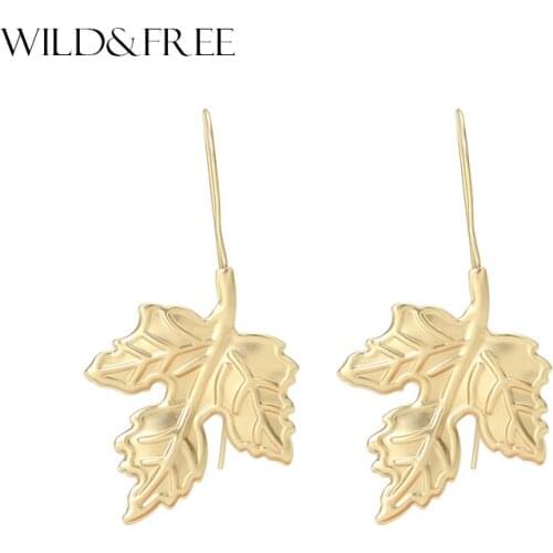 Wild&Free Hot New Boho Statement Gold Leaves Drop Earrings Pendientes Party Jewelry Long Dangle Earrings For Women Girls