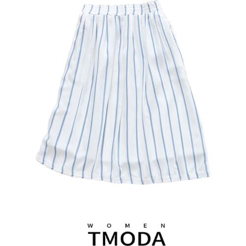 TMODA244 Striped A-Line Blue Women Skirts 2020 New Arrival Summer Cute Casual Knee-Length Ladys Fashion Skirt With Pockets