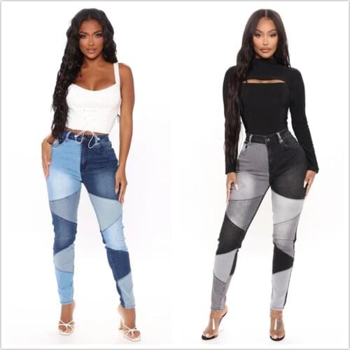 2021 New Fashion Woman Stitching High Waist Jeans High Stretch Denim Pencil Pants Street Trendy Trousers S-3XL Drop shipping