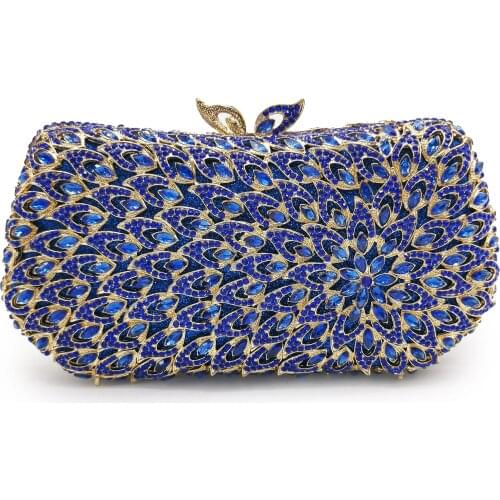 Lady New Blue/Red Metal Crystal Clutches Bags Luxury Evening Clutch Bag Women Mini Party Purse Chain Prom Shoulder Bags Handbags