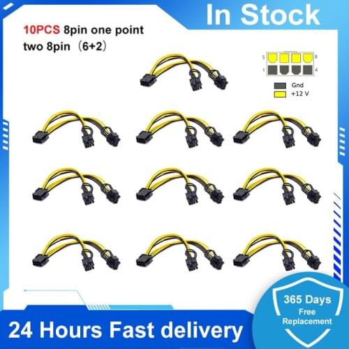 10Pcs 8 Pin PCI Express To Dual PCIE 8 (6+2) Pin Power Cable Motherboard Graphics Card PCI-E GPU Power Data Cable GPU Splitter