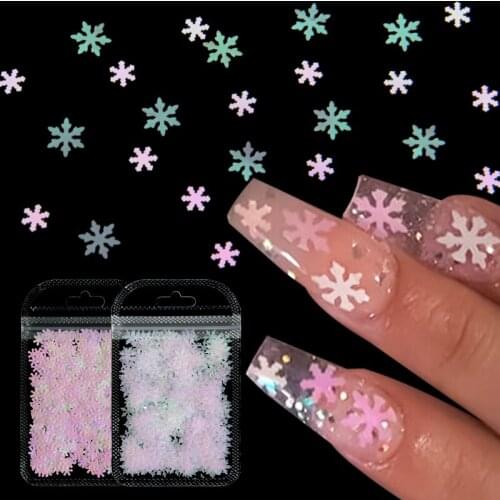 2g Snowflakes Sequin Nail Art Glitter Flakes Decoration Holographic Snow Flake Nail Charms Design DIY Manicure Nails Accessories
