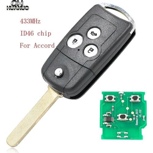 3 Button Folding flip Remote Key fob 433MHZ with ID46 PCF7936 chip For Honda Accord 2008-2012 old Civic HON66 uncut blade