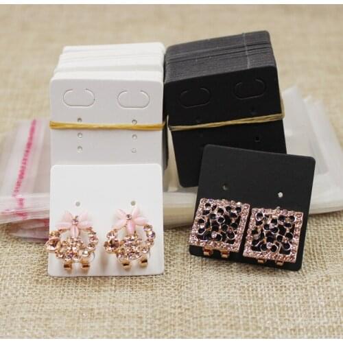 4*4cm white/black color paper blank stud earring package card 100pcs with 100pcs opp bag matching