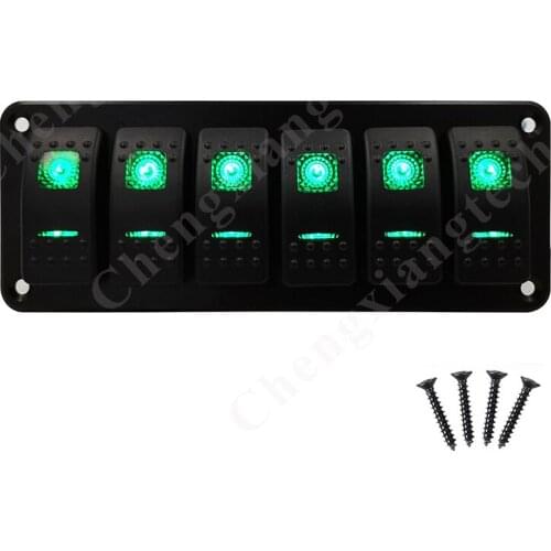 6 Gang Aluminum Rocker Switch Panel Green Led On Off Toggle Switch IP65 Car Boat Marine Yatch Caravans DIY