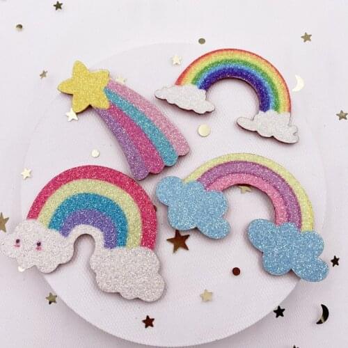 New 4PCS Felt Fabric Paillette Rainbow Glitter Applique Patches Making Hair Clip Accessories Art DIY Craft Supplies SE26