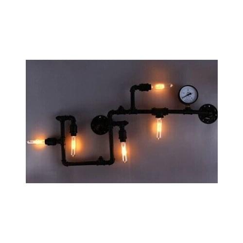 Free shipping to Europe industrial lighting water pipe black iron finished edison style retro vintage E27 fitting wall lamp