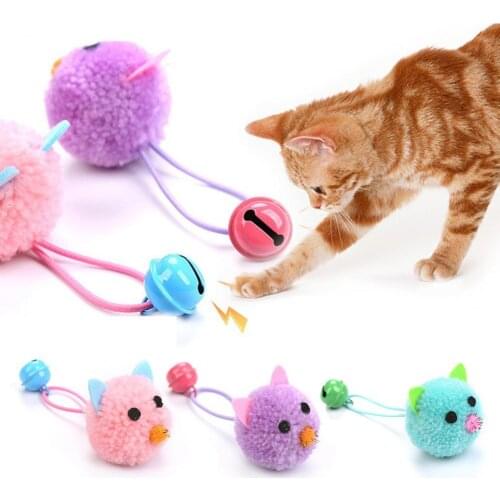 Cerative Funny Pet Toys Kitten Colorful Plush Mouse Head with Bell Rope Cat Toy Interactive Pet Play Supply