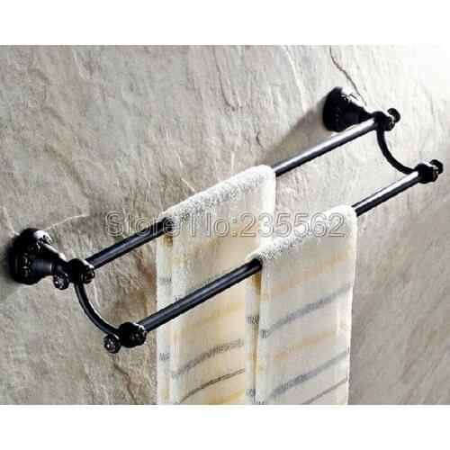 Black Antique Oil Brass Modern Bathroom Wall Mounted Double Towel Bar Holders lba447