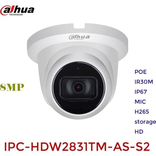 Dahua IPC-HDW2831TM-AS-S2 8MP POE Built-in Mic & SD Card Slot H.265 IR 30M WDR Onvif IP67 Outdoor Starlight Eyeball IP Camera