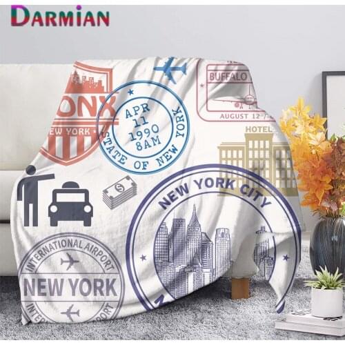 DARMIAN Home Textile Flannel Blanket for Kids Adults Travel Stamp Art Pattern Bedroom Sofa Nap Plush Thin Quilts Throw Blankets