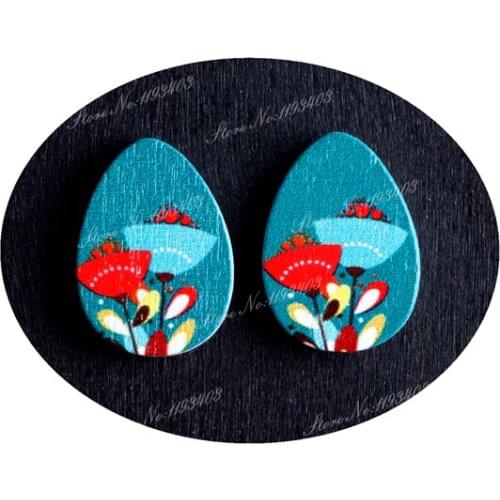 13x18mm Flower Tear Drop Shape Painted Wood Laser Cut Cabochon to make DIY Rings, Earrings, Brooch, Necklace pendant