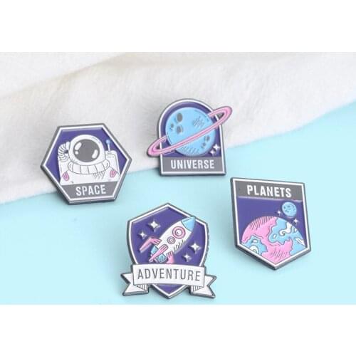 New Space Series Enamel Lapel Pin Rockets Astronauts Planet Universe Brooches on Hat Backpack Badge Gift for Women Men Custom
