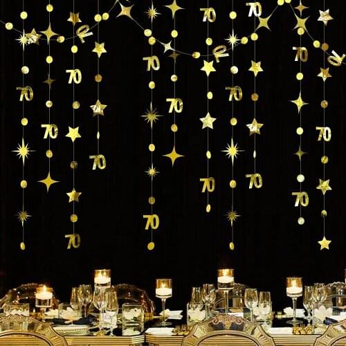 13Ft Gold 70th Birthday Banner Decor Paper Number 70 Star Garland for Dad Mom 70 Year Old Birthday Seventieth Anniversary Party