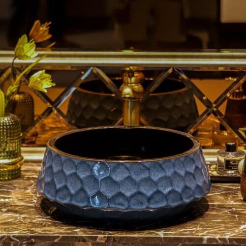 Artistic sink & wash basin Countertop round Ceramic wash basin bathroom sink blue