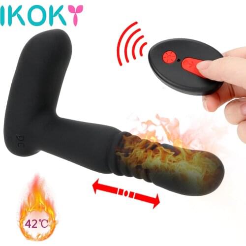IKOKY Telescopic Dildo Remote Control Wireless Prostate Massager Adult Toy Sex toy for Men Heating Rod Anal Vibrators 6 Speed