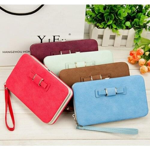 Wallet Female Womens Wallet Snap Coin Purse Phone Bag Bow Multi-card Bit Card Holder Purse Women Luxury Billetera Mujer