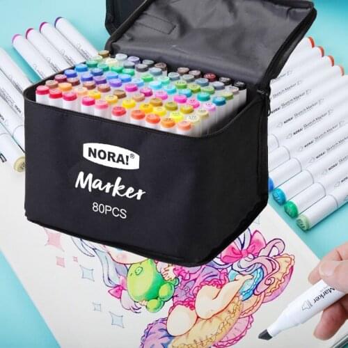 30/40/60/80 Color Bag Marker Pen Student Oily Double Nib Painting Supplies Art Markers Design Christmas/Birthday/Gift