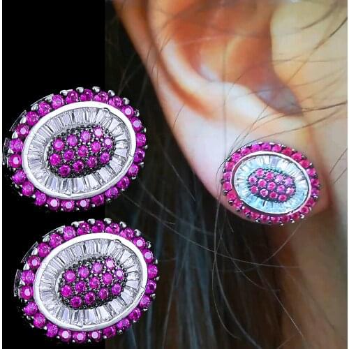 Missvikki High Quality Sweet Cute Oval Hot Pink Stud Earrings For Girl Birthday Gift Women Essential Jewelry Trendy Accessories