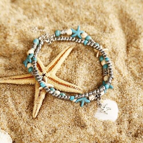 Multilayer Starfish Beads Anklet 2021 Summer Beach Foot Jewelry Fashion Style Anklets for Women