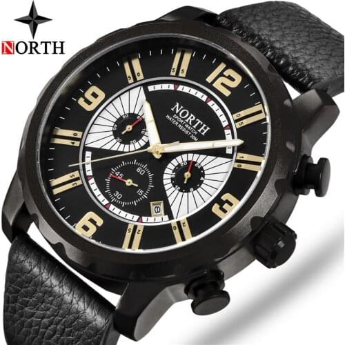Watch Men Luxury NORTH Brand Fashion Leather Business Watches Casual Quartz Military Waterproof Watches Men Relogio Masculino