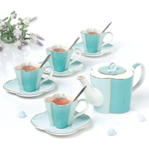 New style British Coffee Pot Set Ceramic Coffee Cups & Saucer Flower Teapot With Filter Afternoon Teacup Porcelain Drinkware Set