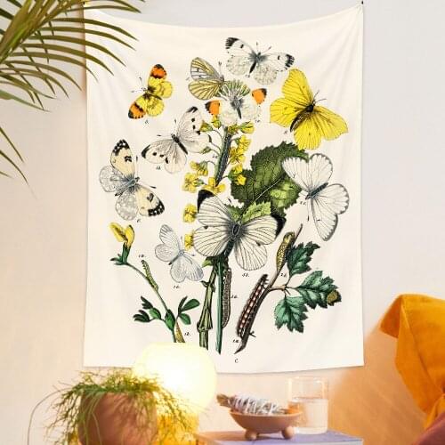 Butterfly Wild Flowers Tapestry Wall Hanging Bohemian Hippie Tapiz Psychedelic Witchcraft Simple Nordic Art Room Home Decor
