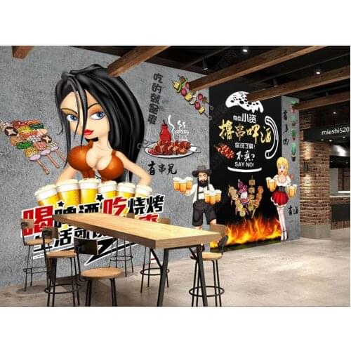 Custom mural 3d photo wallpaper Hand-painted retro cement brick wall barbecue skewers beer room wallpaper for walls 3 d in rolls