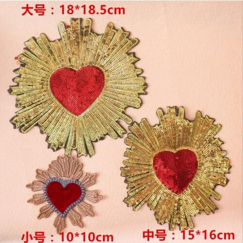 New Love Hearts Sequin Patches for Kids Women Clothes DIY Stripes Iron on Appliques Thermo Clothing Embroidery Heart Badges